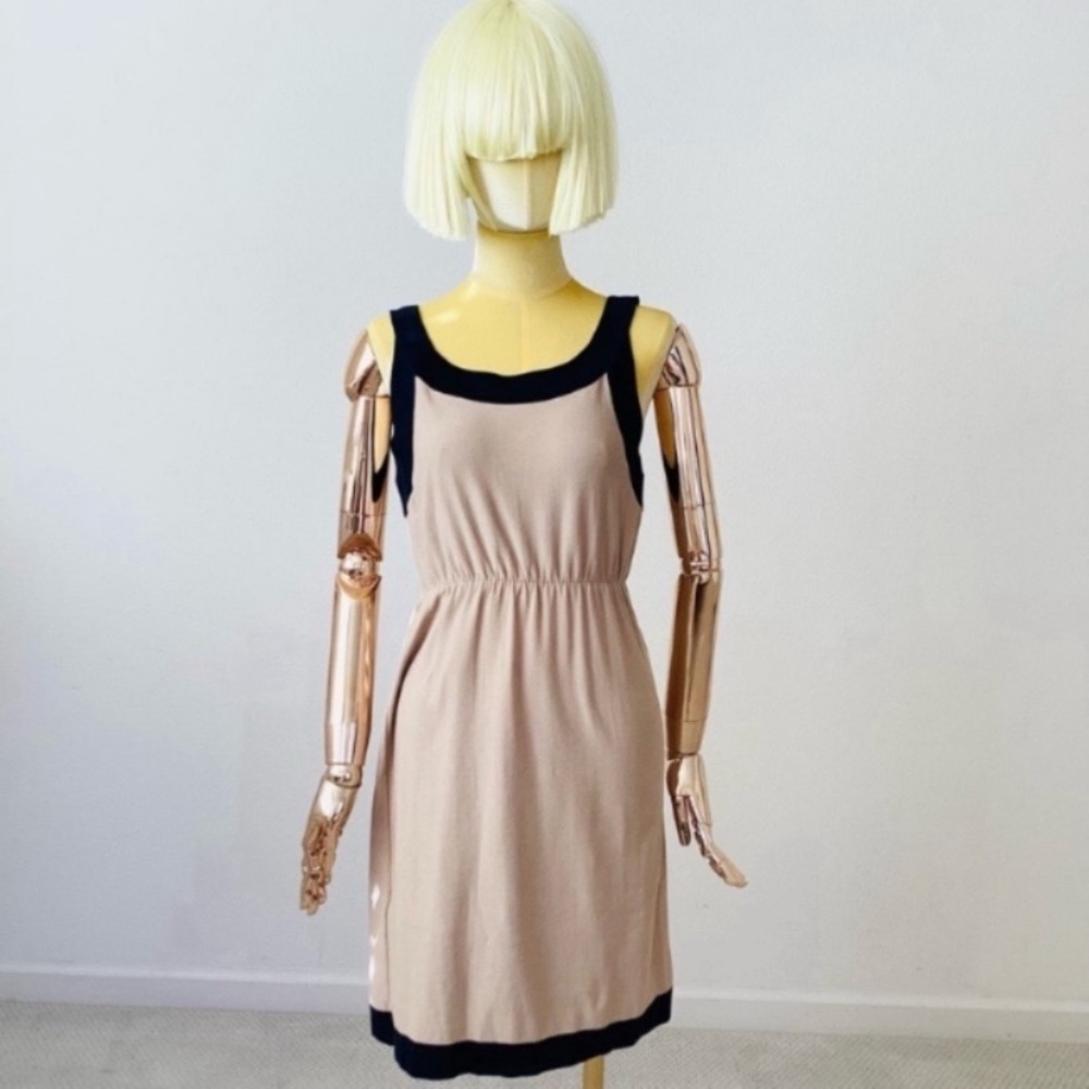 FENDI Neutral Tan and Black Sleeveless Knit Mini Sundress